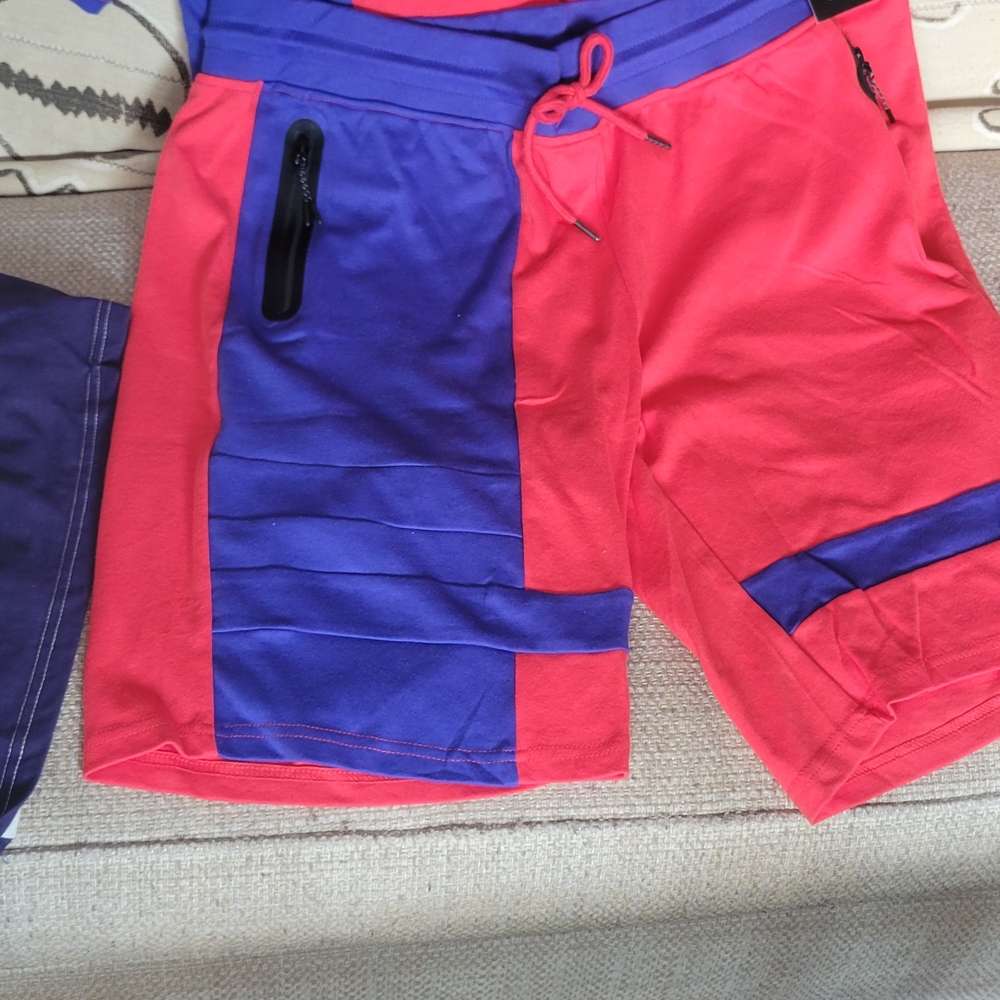 Mens Red and Blue Athletic Short Set